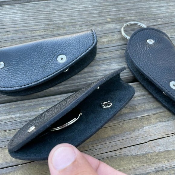 Handmade Keys Holder Black Genuine Leather Key Chains Leaf Shape Lot of 3 - Picture 4 of 12